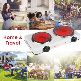 Infrared Dual Burner Hot Plate - 1000W & 800W  Glass Plates, Quick/Even Heating, 302-1022 Stepless Temp, Auto Shut-Off, Compatible with Flat-Bottom C (Color: White)