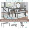 6 Piece Kitchen Dining Set, Rectangular Wooden Dining Table with 4 Upholstered Chairs and a Bench, Dining Table Set for 6 People, Living Room, Home B