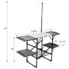 Foldaway Outdoor Cooking Table with Detachable Lamp Holder 4 Fold Side Trays Mesh Storage Shelf, Cross Brace Support Max 154lbs Weight Capacity Built