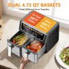 9.5 Quart Large Dual Basket Air Fryer with Double Basket, Independent Temp Control & Sync Mode, 10 Presets (Bake/Broil/Defrost/Dehydrate), Shake Remi