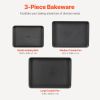 Baking Pans Set, 3-Piece, Nonstick Carbon Steel Cookware Sheets & Trays, Stackable Kitchen Oven Bakeware Cooking Sets with Silicone Handles, Easy to
